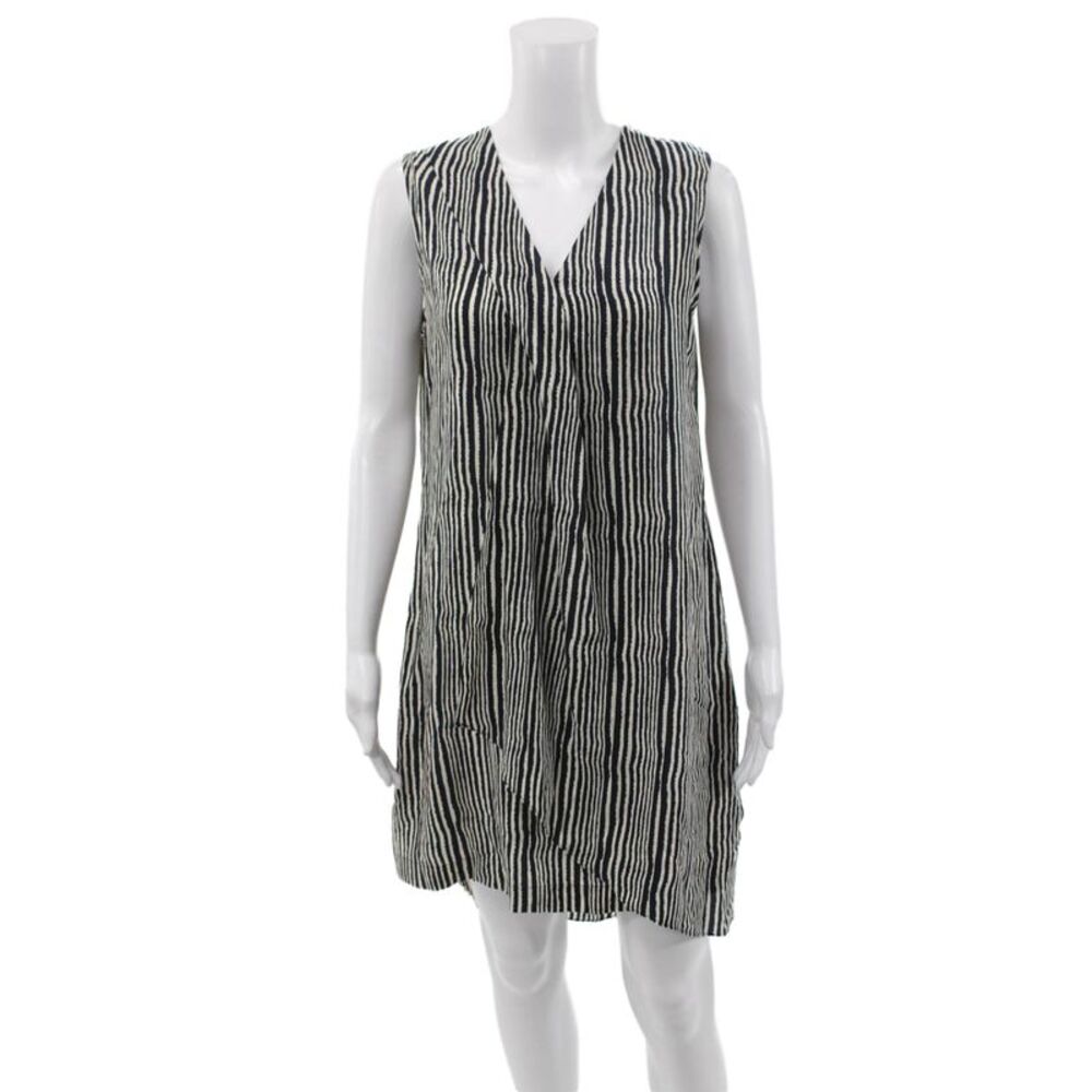 Derek Lam 10 Crosby Women Shift Black Silk Striped V-Neck Dress Size 4